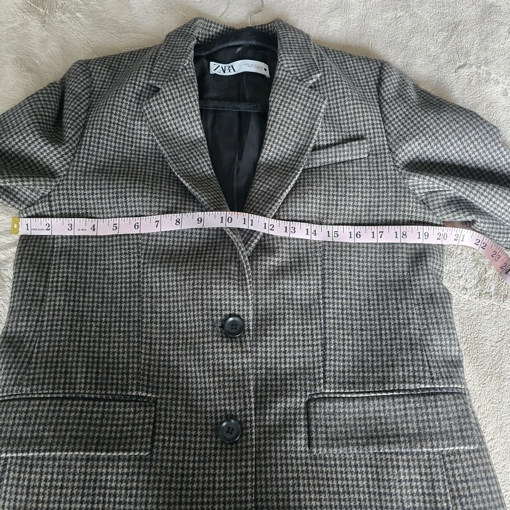 Zara Wool Blend Blazer Sz M Brown Houndstooth Plaid Tailored Career Old Money - Picture 9 of 16
